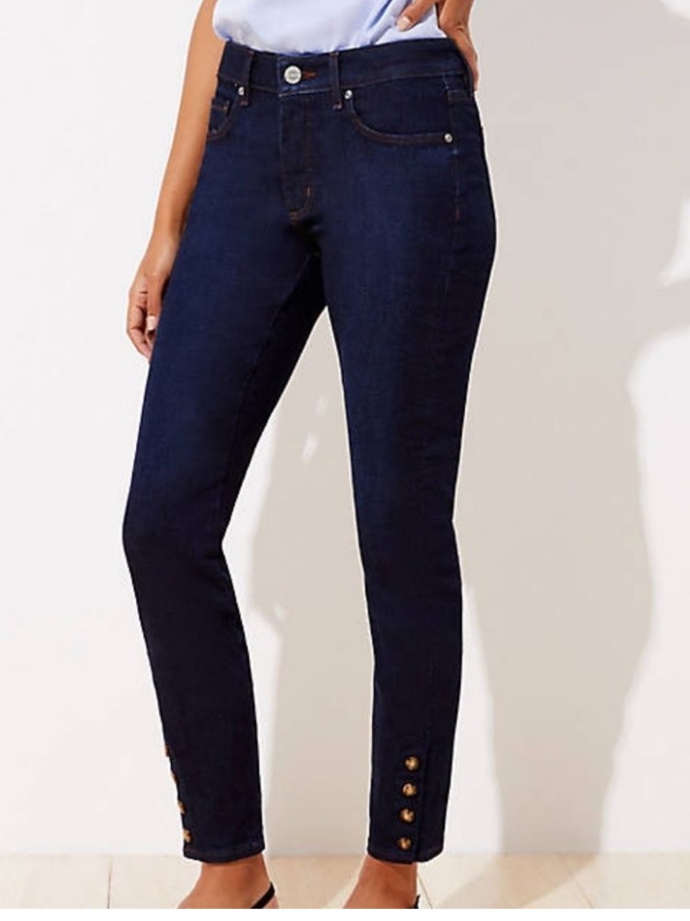 LOFT Slim Pocket High Waist Skinny Denim Jeans with Button Ankle Detailing SZ 28